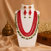 Penta Layer Maroon Crystal Necklace Set